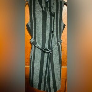 Striped Black and Gray Belted Vera Wang Dress